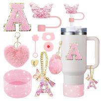 9PCS Accessory Set for Stanley Cup 30oz 40oz Butterfly Straw Cover Cap Silicone Boot Charm Initials Sticker Spill Proof Stopper
