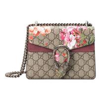 Gucci shoulder bag Dionysus GG Blooms Distressed Tiger Head Buckle Presbyopia Logo Geranium Printed Chain Canvas and Leather Crossbody Women's Ebony rožinė