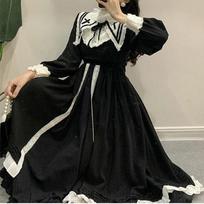 Japoniška Lolita Suknelė Moteriška Gotikinė Kawaii Midi Suknelė Moteriška suvarstoma raukiniais Vintažinė miela korėjietiška suknelė Nauja moteriška rudens suknelė S