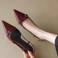 New Pointed Toe Sexy Mid Heels Party Shoes Women Sandals Designer Summer Brand Pumps Slingback Casual Shoes Dress Slippers 36
