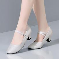 Ladies Square Dance Shoes Silver Soft Sole Mid Heel Ballroom Sneakers 34