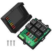 Relės dėžutė Saugiklių relės dėžutė 12V Automobilinė universali saugiklių panelė su 6 vietų relėmis ir 14 x ATC/ATO ašmeninių saugiklių 12 voltų saugiklių dėžutė juoda