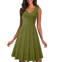 Sleeveless V Neck Casual Summer Dress Mid Length A Line Dress Lightweight Soft Fabric Comfortable Fit XL