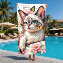 Spring Garden Cat Theme polyester microfiber beach towel is highly absorbent, suitable for swimming and beach outings 27x55inch 70x140cm&1pc