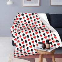 Playing Poker Card Flannel Throw Blanket Hearts Square Clubs Spades Fashion Cozy Bedspread Fleece Travel Super Soft Blanket King 70x100cm-XS