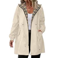 Women's Hooded Windbreaker Jacket Outdoor Waterproof Lightweight Windproof Coat Plus Size Long Sleeve Casual Outerwear XXXL smėlis