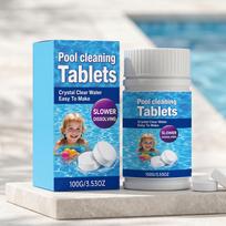 Baseino valymo tabletės 100 g vandens priežiūrai Lėtai tirpstančios formulės Tinka baseinams ir SPA Ilgalaikis poveikis skaidriam vandeniui One Size mėlyna