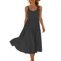 Sleeveless Spaghetti Strap Midi Dress for Women Loose Fit Flowy Sundress Summer Casual Solid A Line Long Dress M