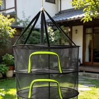 Sulankstomas, sukraunamas džiovinimo tinklelis žolelėms, žuviai ir daržovėms – Apsaugotas nuo musių, mėlynas 20 cm height per layer, 60 cm diameter