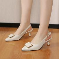 Pointed Toe Sexy Mid Heels Party Shoes Women Sandals Designer Summer Brand Pumps Slingback Casual Shoes Dress Slippers  New 35