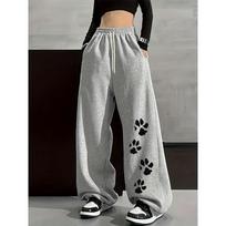 Summer Women's Street Style Casual Sweatpants with Cat Paw Print Spring And Autumn Fit Streetwear S