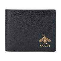 Gucci Sendinto Metalo Bičių Dekoracija Karšto Štampavimo Logotipas Dvigubai Atsidengianti Odinė Piniginė Vyriška Juoda juoda
