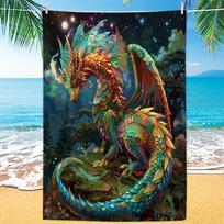 1pc Dragon Fantasy Beach Towel - Ultra-Soft Microfiber, Quick-Dry & High-Absorbency Vibrant Dragon Design Perfect for Summer Fun 50x100cm(20x40in) blue