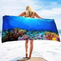 Beach towel underwater coral reef print pattern sunscreen windproof suitable for swimming pool camping travel blanket 35x75cm&1pc