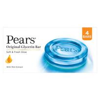 Pears Originalinis glicerino muilas - Švelnus ir gaivus švytėjimas su 98% grynu glicerinu ir mėtų ekstraktu | Be parabenų | 125g x 4 125gms x 4