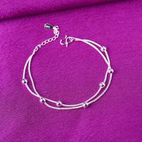 Double Layer 925 Sterling Silver Link Chain Round Bead Charm Bracelets & Bangles Anklet For Women Wedding Party Jewelry A178