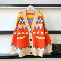 Knitted Cardigan Women's Autumn and Winter New Lazy Wind Loose Sweater Jacket M oranžinė