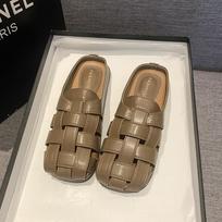 Fashion Roman Style Women's Sandals Cover Toe Slip on Casual Mules Low Heeled Slippers Woven Hollow Out Soft Pu Leather Shoes 35