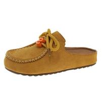 Vintage Women Half Slippers Autumn New Outdoor Height Increase Fashion Single Shoes Cross Tied  Slip on Comfortable Casual Flats 35