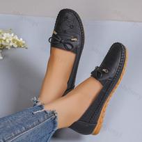 Woman's Loafers Classic Round Toe Comfortable Soft Breathable Shallow Flat Shoes Fashion Bow Slip on Causal Flats Zapatos Mujer 35