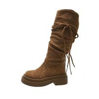 Thick Bottom Women's Knee-High Long Boots Autumn Winter Pleated Fringe Black Boots 2026 New Fashion Botas Mujer Size 35 40 35