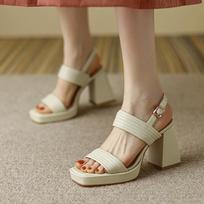 Women Fashion Buckle Strap Sandals 2026 Comfortable Summer High Heeled Roman Sandal Woman Open Toed Square Heel Thick Heel Shoes 34