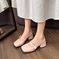 Square Toe Bows Mary Jane for Women Spring New Fashion High Heels Leather Platform Pumps Woman Slip on Thick Heels Single Shoes 35