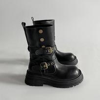 Women's Height Increase Leather Boots Autumn Winter Belt Buckle Fashion Chelsea Boots Comfortable Vintage Non Slip Casual Shoes 35