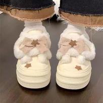 Women's Cotton Shoes 2026 Winter New Fashion Bow Knot Comfort Platform Snow Boots Cute Plush Thicken Height Increase Warm Shoes 35