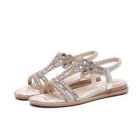 Women Flat Rhinestone Sandals Bohemian Sandals 2026 Summer New Non Slip BeachElastic Low Heels Roman Sandals Sandalias Mujer 35