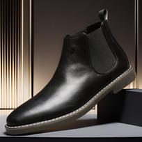 Men Chelsea Boots British Style Business Leather Boots Casual High Top Boot Fashion Pointe Ankle Boot Luxury Dress Boots for Men 38