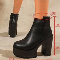Black Bottes Femmes Spring Autumn Chunky Heel Platform Shoes for Women Anti-slip Side Zip Short Boots Fashion Botas Mujer Size36 36