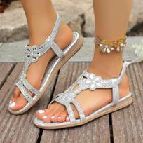 Sandals for Women Luxury Crystal Casual Sandals Summer Bohemian Style Beach Sandals for Women Elastic Ankle Strap Flat Sandalias 36