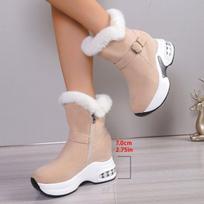 Women's Lightweight Comfortable Thick Sole Cold Warm Padded Snow Boots Non-slip Wear Outdoor Sports Mid-calf Furry Mouth Cotton Boots 39