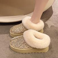 Women's Lightweight Comfortable Cold Warm Padded Snow Boots Non-slip Wear-resistant Outdoor Casual Sneakers Sequins Cotton Boots 36