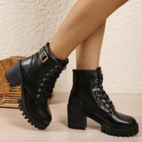 Women's Lace-up Thick Bottom Thick Heel Heightening Fall and Winter Lightweight Outdoor Hiking Non-slip Casual Height Martin Boots 35