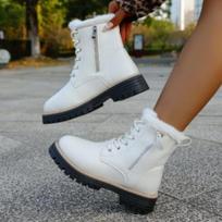 British Style Women's Large Size Padded Thickened Winter Warm Fur One Snow Boots Padded Lining Ankle Boots Non-slip Hiking Sports Martin Boots 36
