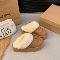 Women's Hairy Mouth Soft Bottom Large Size Thickened Winter Warm Fur One Padded Lining Ankle Boots Non-slip Baotou Cotton Half Slippers 35