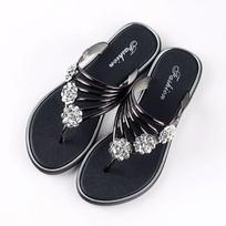 Women's Rhinestone Rose Open Toe Flip Flops Summer Fashion Slippers New Lightweight Slides Dress Sandals Comfortable Non-Slip Flat Slippers for Party 43