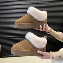 Women's Large Size Soft Sole Heightening Winter Warm Fur One Snow Boots Padded Lined Ankle Boots Anti-slip Hiking Casual Sports Cotton Boots 35