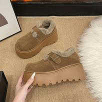 Women's Fashion Lightweight Height-enhancing Thick Soles Winter Warm Fur One Snow Boots Plush Lining Non-slip Casual Sports Cotton Boots Le Fu Shoes 35