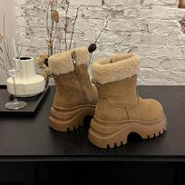 Women's Large Size One Foot Stirrup Soft Sole Winter Warm Fur Snow Boots Padded Lined Ankle Boots Anti-slip Hiking Casual Sports Cotton Boots 35