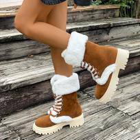 Women's Mid-Calf Thick-Sole Winter Insulated Fur-Lined Snow Boots Anti-Slip, Durable, Casual Athletic Cotton Boots 36