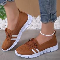 Mesh Knitted Striped Flats Shoes for Women 2026 Summer Lace Up Casual Sneakers Woman Breathable Soft Sole Loafers Plus Size 43 37