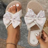 2026 Slippers for Women Ladies Summer Outside Flip Flops Open Toe Bow-knot Bohemian Sandals Casual Flat Beach Shoes for Female 35