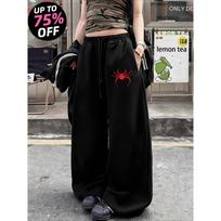 Retro Women's Street Style Sweatpants with Red Spider Print Arrivals for Spring Fleece Loose Fit Streetwear Oversized S