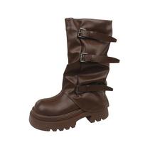New Women's Western Boots British Retro Leather Look Senior Sense of Fashion Versatile Not Tired Feet Comfortable Shoes 35