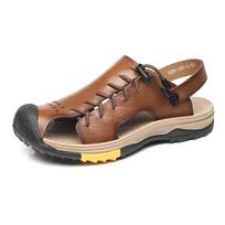 Plus Size Hand Stitching Men Genuine Leather Hollow Out Beach Sandals 38