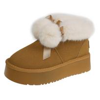 Women's Large Size Soft Elastic Winter Warm Cold Plus Velvet Fur Mouth Snow Boots Non-slip Wear Outdoor Leisure Sports Cotton Boots Fur Shoes 35