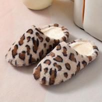 Leopard Print Plush Indoor Slippers, Warm and Comfortable Closed Sliding, Home Bedroom Flat Slippers 36-37